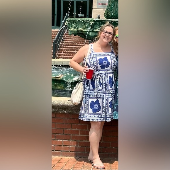 Draper James RSVP Navy and Cream midi dress floral embroidered look smocked XL - Picture 9 of 9